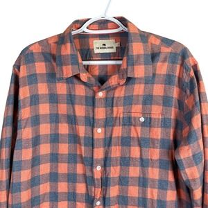 The Normal Brand Flannel Shirt Button Up Mens L Red Blue Plaid L/S Cotton Read